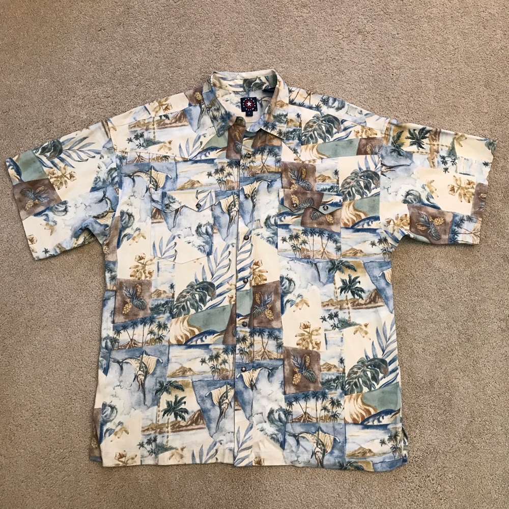 Panhandle Slim Tropical Western Snap Shirt Mens Large Washable Silk Relaxed Fit
